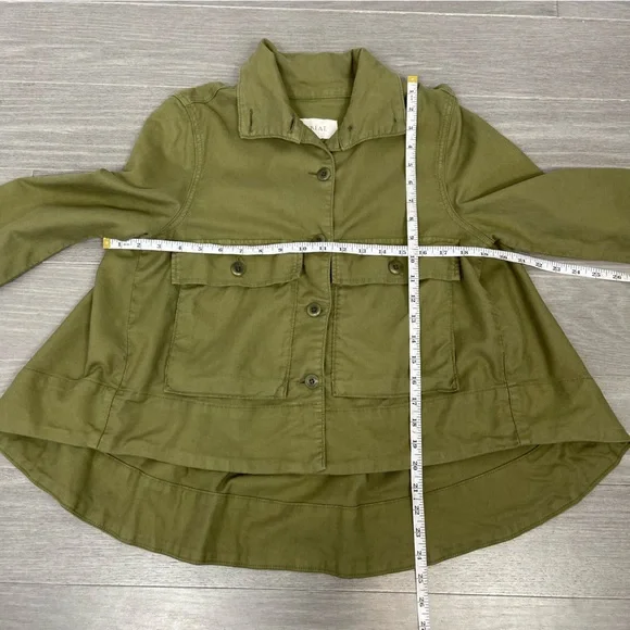 THE GREAT. The Swingy Army Jacket Military Green Utility Short High Low Coat 1 S - Picture 14 of 16